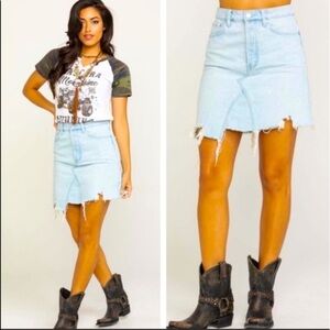 Free People Going Rogue Distressed Light Wash Denim Skirt